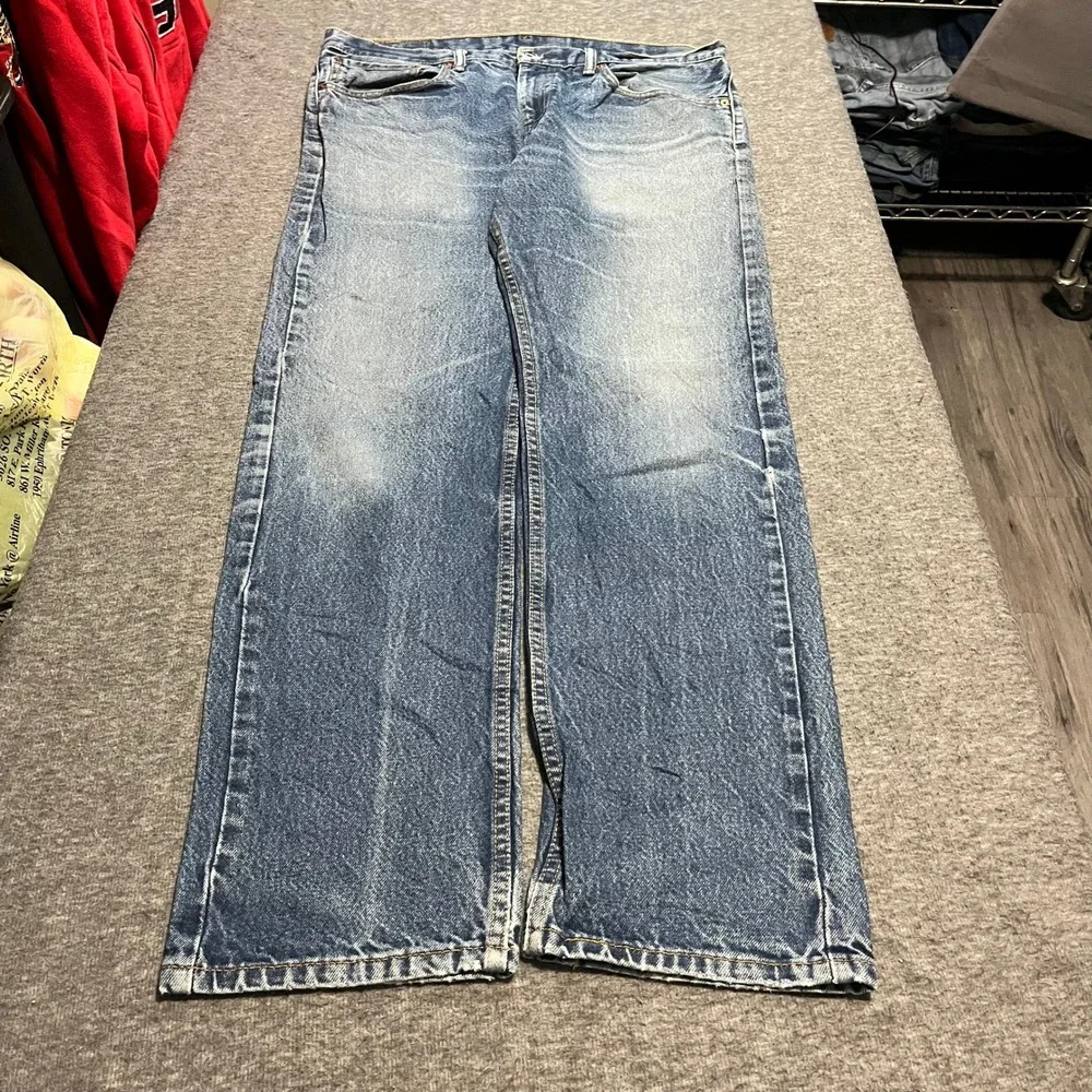 Levis 505 Regular Fit Straight Leg Jeans Medium Wash Blue Denim 36x34
